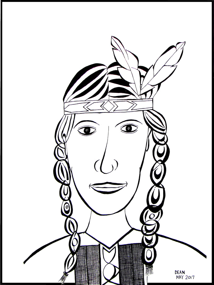 With pigtails and feathers